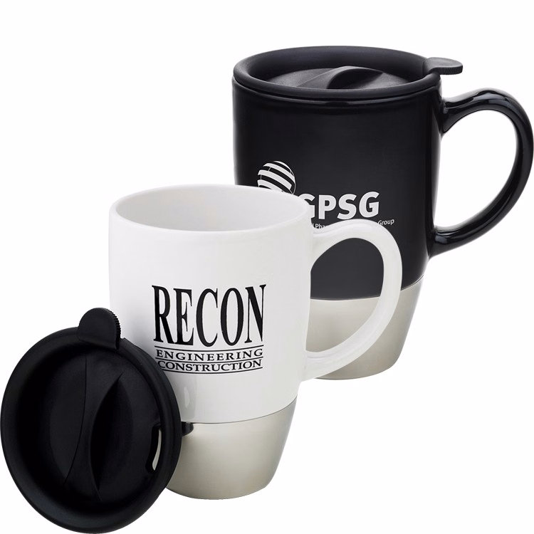 15 Oz. Sagitta Ceramic Mug w/Steel Accent