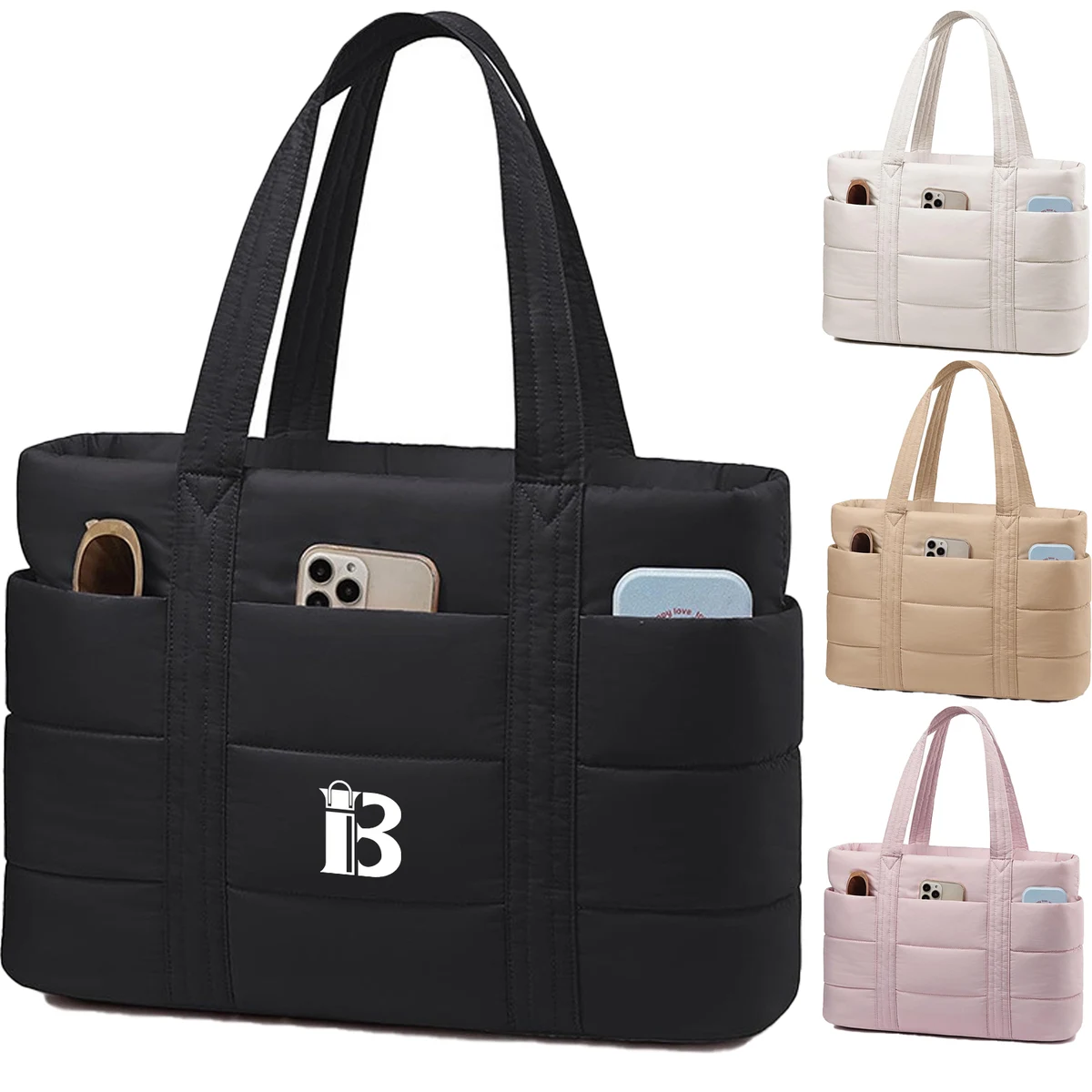 15.6 Inch Lightweight Nylon Puffer Laptop Tote Bag 1