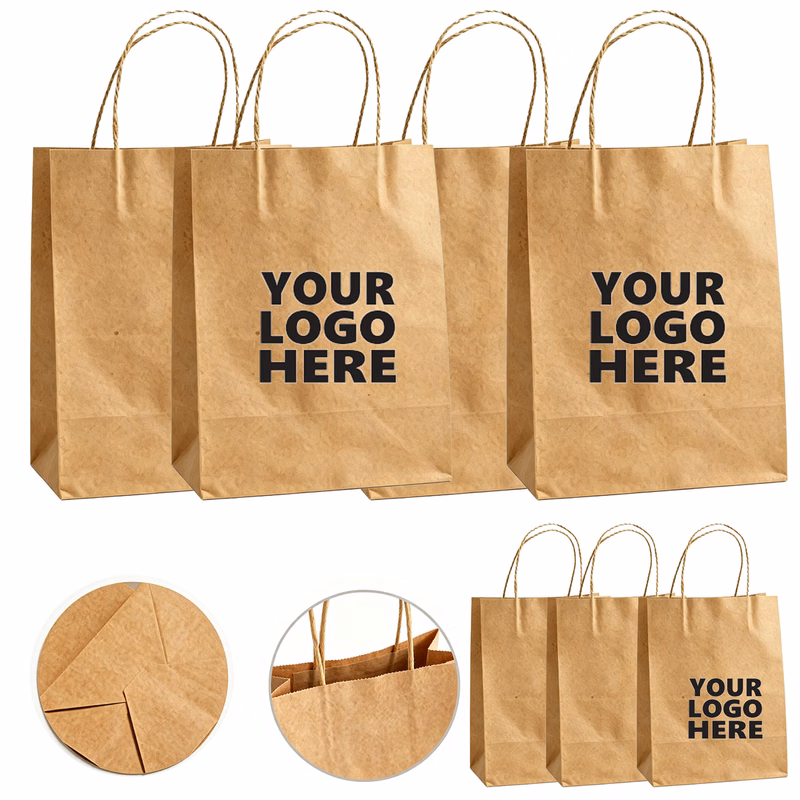 Natural Kraft Paper Handle Bag Bakery Milk Tea Takeout Bags