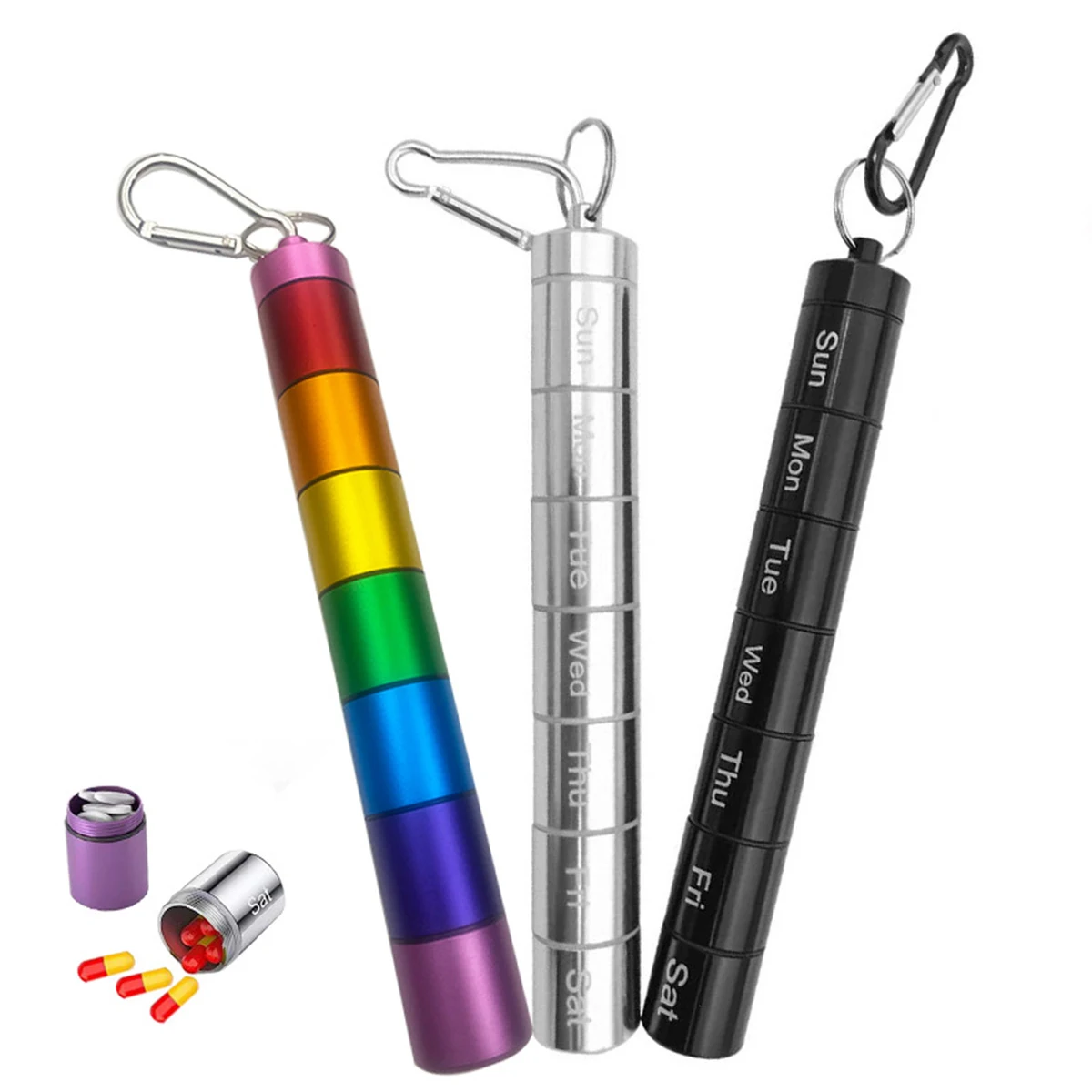 Aluminum Alloy 7 Day Pill Organizer Box with Keychain 1